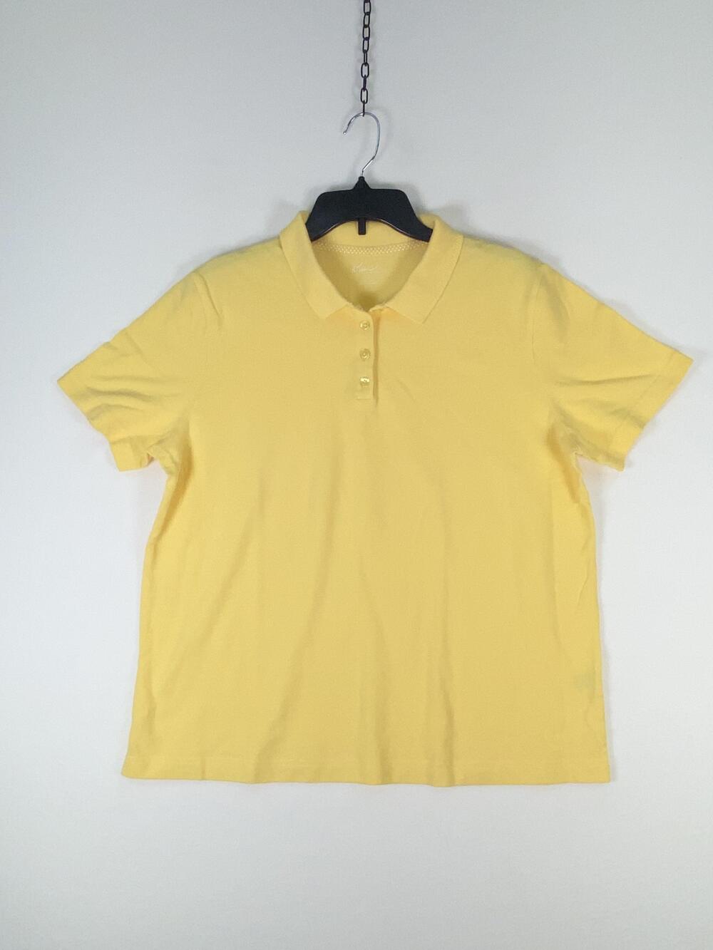Kim Rogers Polo Shirt Women's Large Yellow Short Sleeve 100% Cotton Knit Top